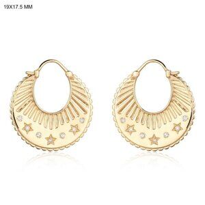 Celestial Etched 14K (or 18k upon request) Yellow Gold Starburst Hoop Earrings